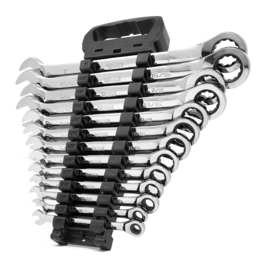 Tools * | Professional-Grade Ratcheting Sae Combination Wrench Set With Storage Rack (13-Piece) By Wen