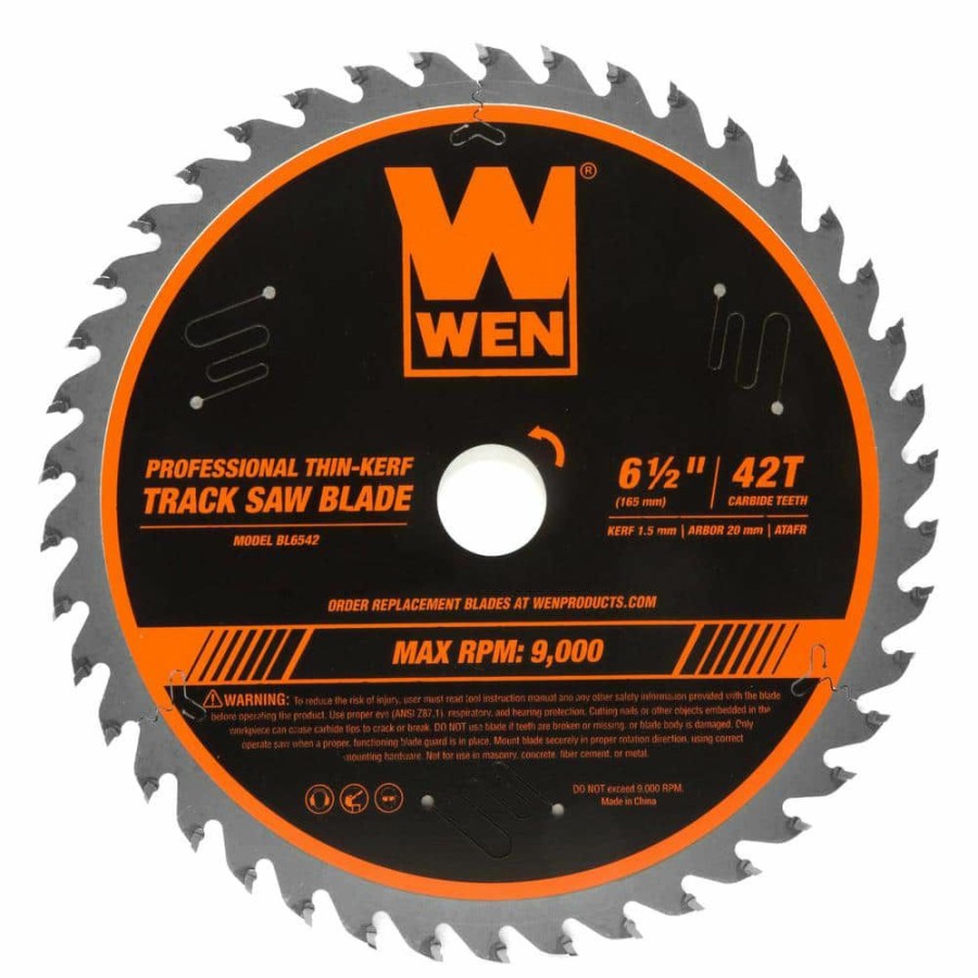 Tools * | 6.5 In. 42-Tooth Carbide-Tipped Thin-Kerf Professional Atafr Track Saw Blade By Wen