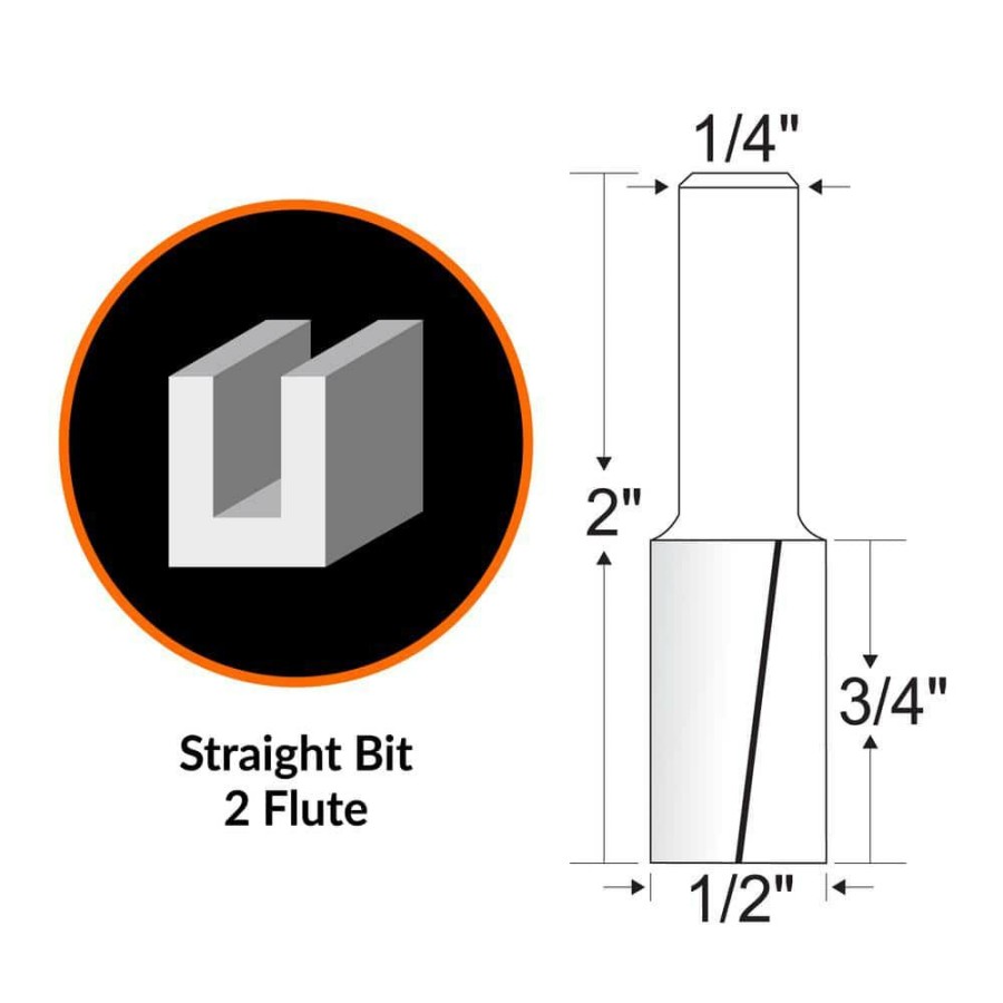 Tools * | 1/2 In. Straight 2-Flute Carbide Tipped Router Bit With 1/4 In. Shank And 3/4 In. Cutting Length By Wen