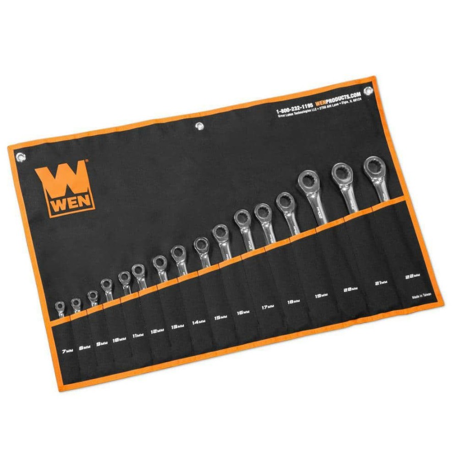 Tools * | Professional-Grade Ratcheting Metric Combination Wrench Set With Storage Pouch (16-Piece) By Wen