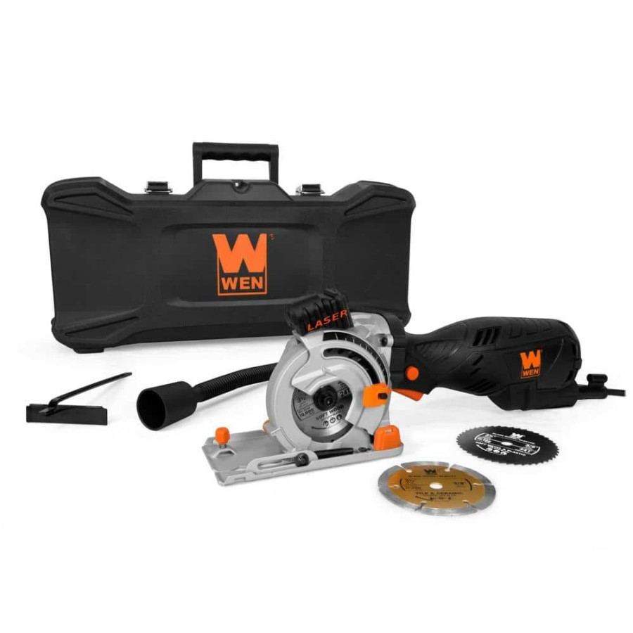 Tools * | 5 Amp 3-1/2 In. Plunge Cut Compact Circular Saw With Laser, Carrying Case And 3-Blades By Wen