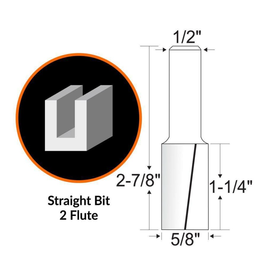 Tools * | 5/8 In. Straight 2-Flute Carbide Tipped Router Bit With 1/2 In. Shank By Wen