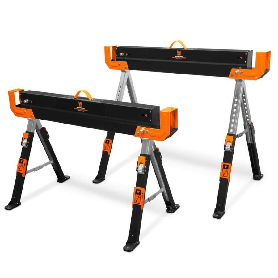 Tools * | 32 In. H 1300 Lbs. Capacity Steel Adjustable Folding Sawhorse With 2 X 4 Support Arms (2-Pack) By Wen