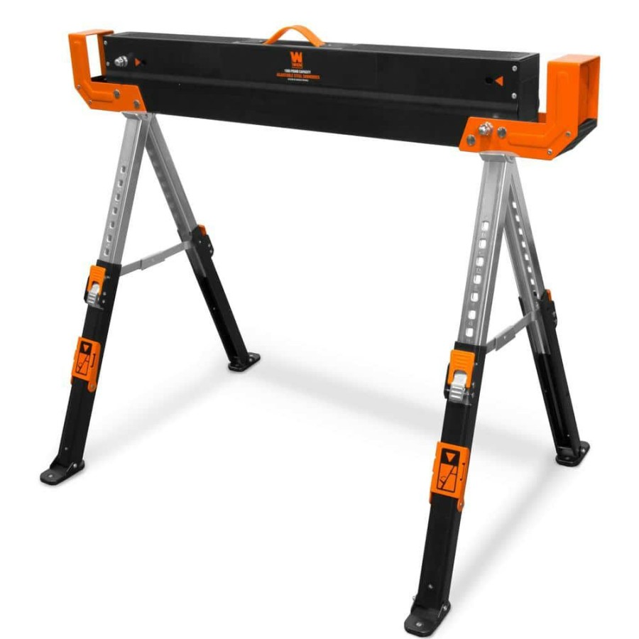 Tools * | 32 In. H 1300 Lbs. Capacity Steel Adjustable Folding Sawhorse With 2 X 4 Support Arms (2-Pack) By Wen