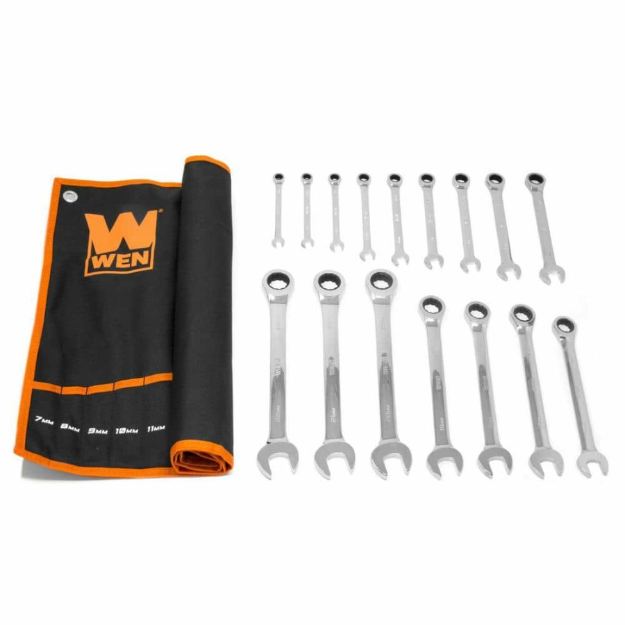 Tools * | Professional-Grade Ratcheting Metric Combination Wrench Set With Storage Pouch (16-Piece) By Wen