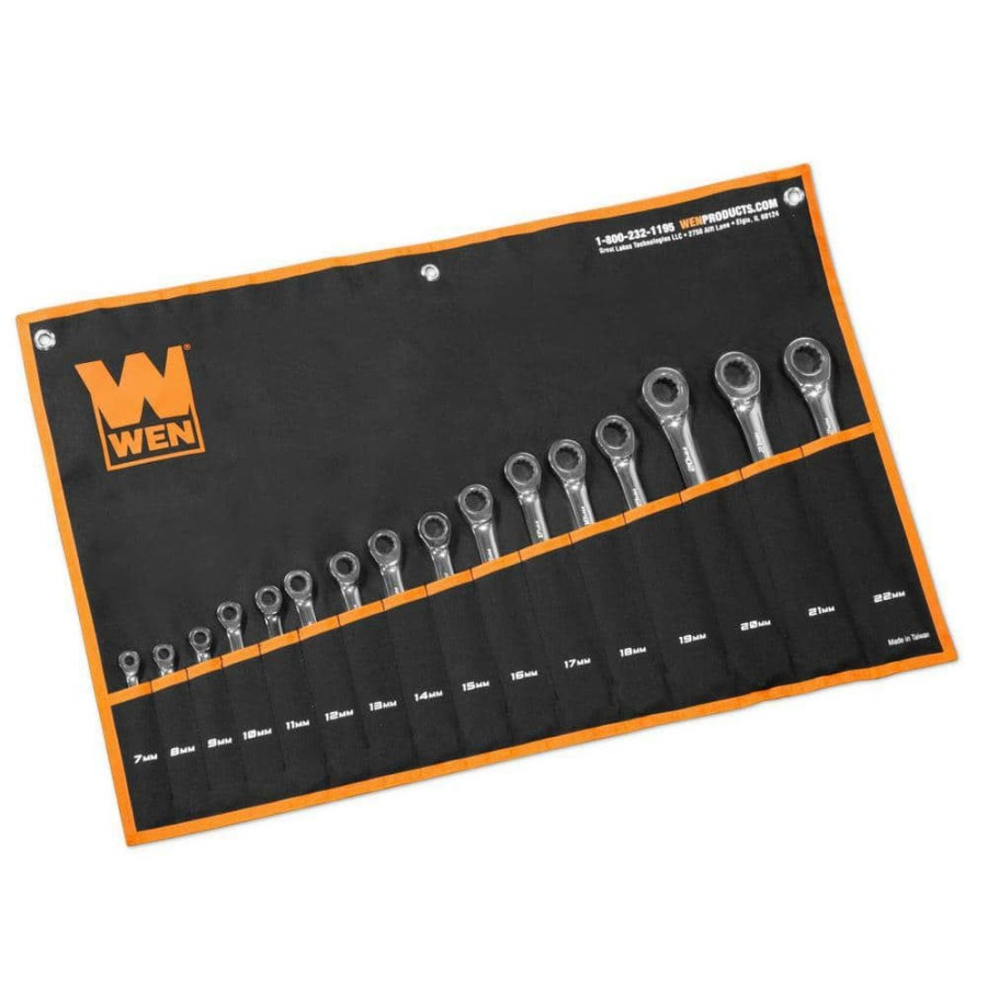 Tools * | Professional-Grade Ratcheting Metric Combination Wrench Set With Storage Pouch (16-Piece) By Wen