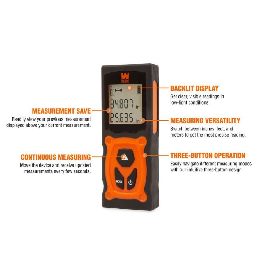 Tools * | 130 Ft. Laser Distance Measure With Backlit Screen By Wen