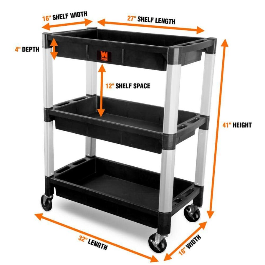 Tools * | 300 Lbs. Capacity 32 In. X 18.5 In. Triple Decker Service 3-Tray And Utility Cart By Wen