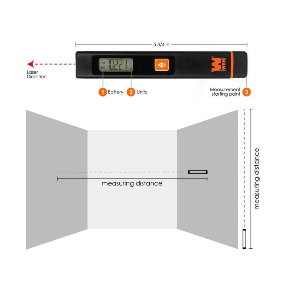 Tools * | Multi-Unit Pocket Laser Distance Measure With 32 Ft. Range By Wen