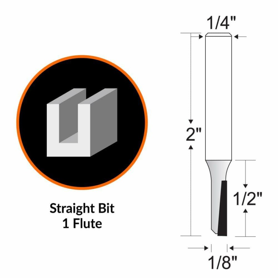 Tools * | 1/8 In. Straight 1-Flute Carbide Tipped Router Bit With 1/4 In. Shank By Wen