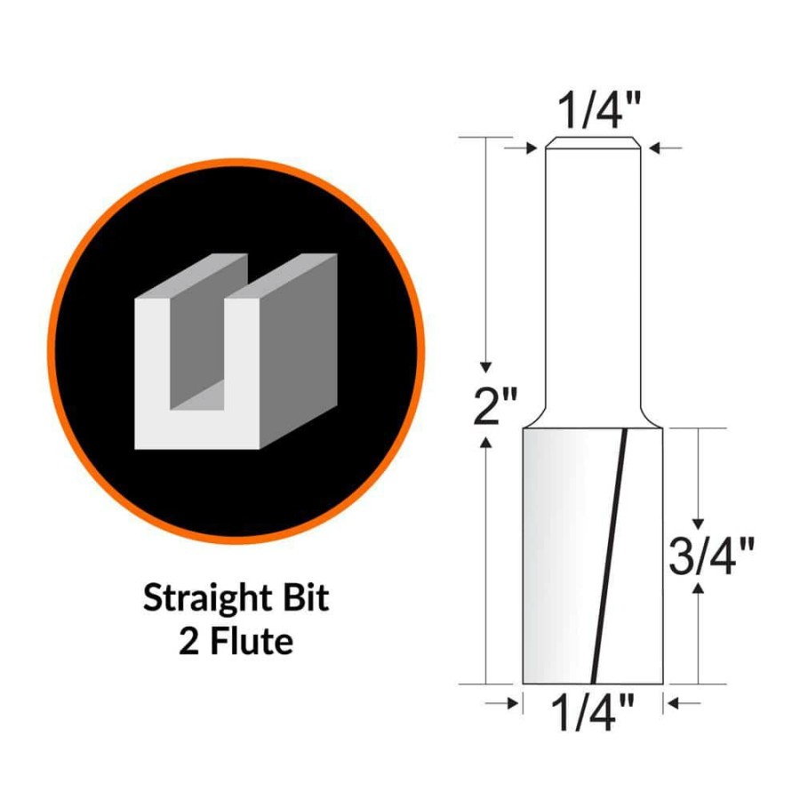 Tools * | 1/4 In. Straight 2-Flute Carbide Tipped Router Bit With 1/4 In. Shank And 3/4 In. Cutting Length By Wen