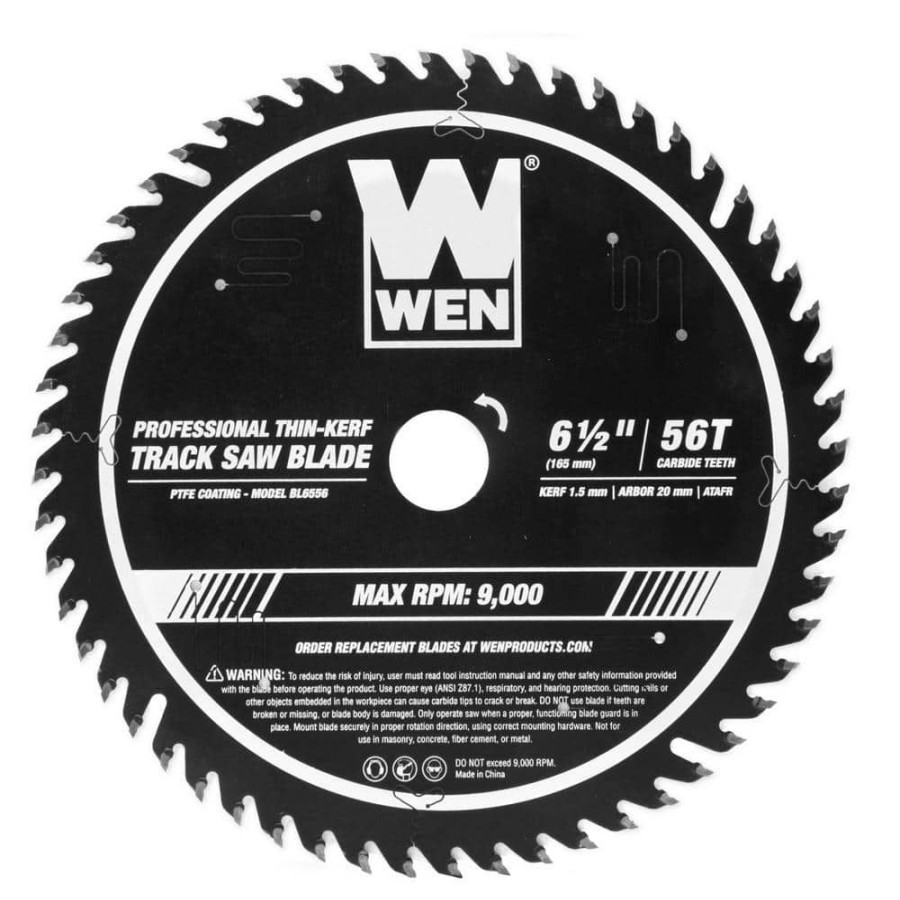 Tools * | 6.5 In. 56-Tooth Carbide-Tipped Thin-Kerf Professional Atafr Track Saw Blade With Ptfe Coating By Wen