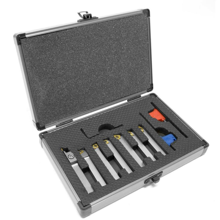 Tools * | Premium 5/16 In. Nickel-Plated Indexable Carbide-Tipped Metal Lathe Tool Bits Set With Storage Case (7-Piece) By Wen