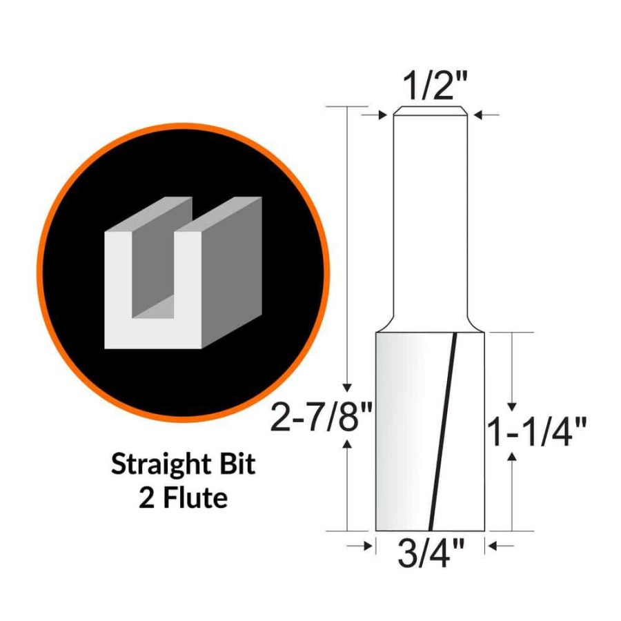 Tools * | 3/4 In. Straight 2-Flute Carbide Tipped Router Bit With 1/2 In. Shank By Wen