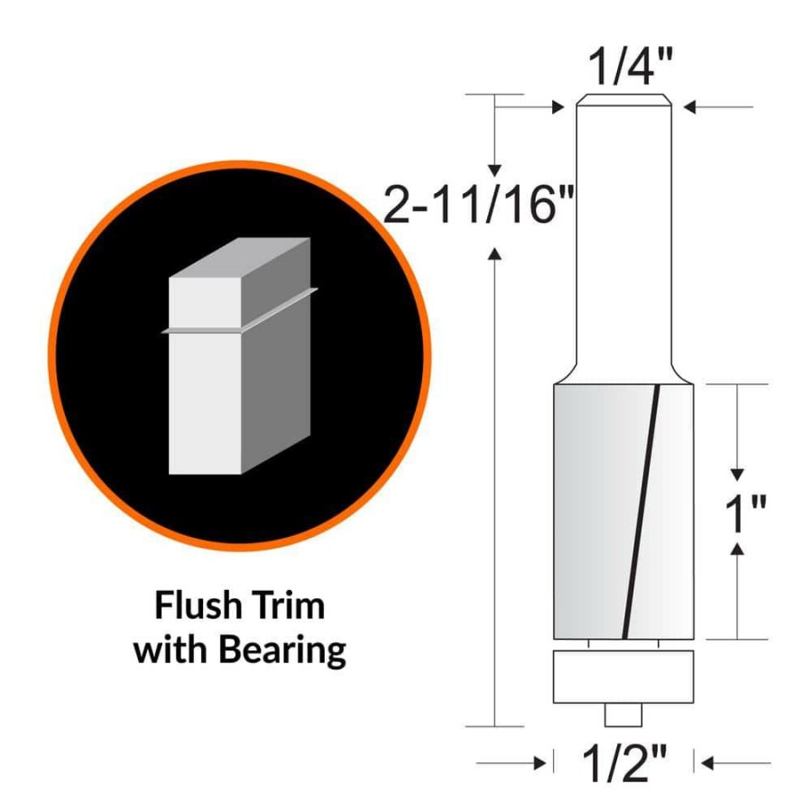 Tools * | 1/2 In. Flush Trim Carbide Tipped Router Bit With 1/4 In. Shank And 1 In. Cutting Length By Wen