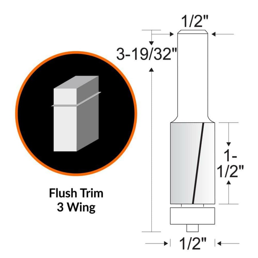 Tools * | 1/2 In. Flush Trim 3-Wing Carbide Tipped Router Bit With 1/2 In. Shank By Wen