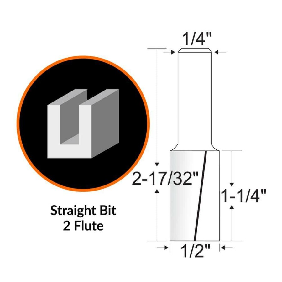 Tools * | 1/2 In. Straight 2-Flute Carbide Tipped Router Bit With 1/4 In. Shank And 1-1/4 In. Cutting Length By Wen