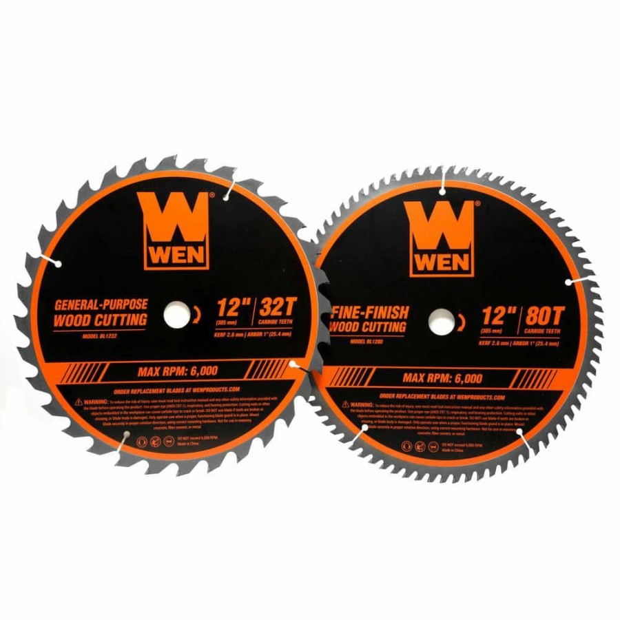 Tools * | 12 In. 32-Tooth And 80-Tooth Carbide-Tipped Professional Woodworking Saw Blade Set (2-Pack) By Wen