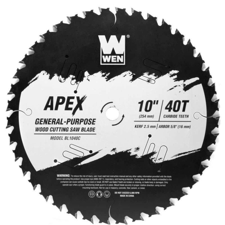 Tools * | Apex 10 In. 40-Tooth Carbide-Tipped General-Purpose Industrial-Grade Woodworking Saw Blade With Cool-Cut Coating By Wen