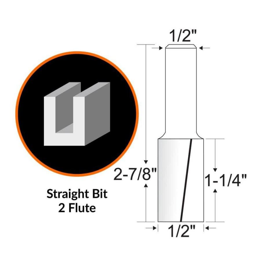 Tools * | 1/2 In. Straight 2-Flute Carbide Tipped Router Bit With 1/2 In. Shank By Wen